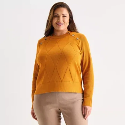Liz Claiborne Plus Womens Crew Neck Long Sleeve Pullover Sweater In Yellow