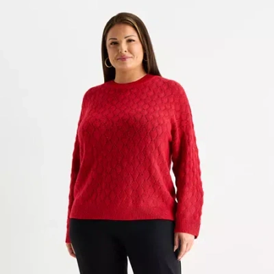 Liz Claiborne Plus Womens Crew Neck 3/4 Sleeve Pullover Sweater In Red