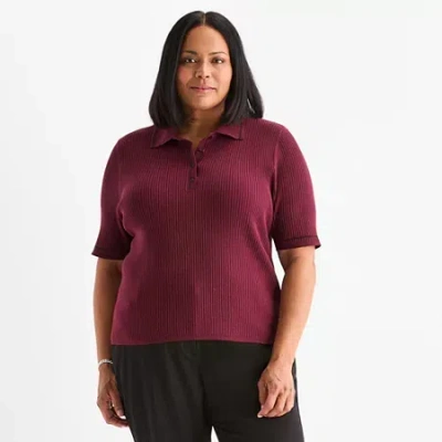 Liz Claiborne Plus Womens Short Sleeve Pullover Sweater In Red