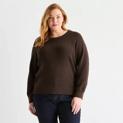 Liz Claiborne Plus Womens Crew Neck Long Sleeve Pullover Sweater In Multi