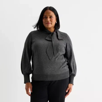 Liz Claiborne Plus Womens Long Sleeve Pullover Sweater In Gray