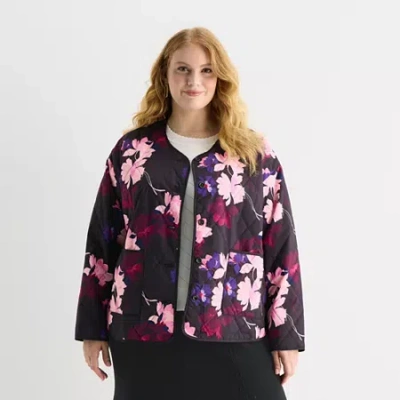 Liz Claiborne Womens Plus Lightweight Quilted Jacket In Pink