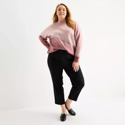 Liz Claiborne Emma Womens Plus Stretch Fabric Mid Rise Ankle Pant In Black