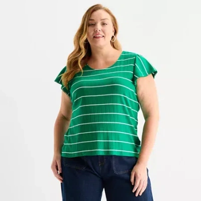 Liz Claiborne Womens Plus Round Neck Short Sleeve T-shirt In Green