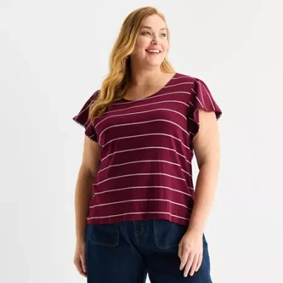 Liz Claiborne Womens Plus Round Neck Short Sleeve T-shirt In Red