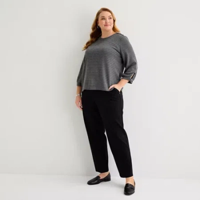 Liz Claiborne Womens Plus Crew Neck 3/4 Sleeve Blouse In Gray