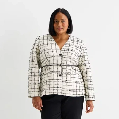 Liz Claiborne Plus Womens V Neck Long Sleeve Tunic Top In White