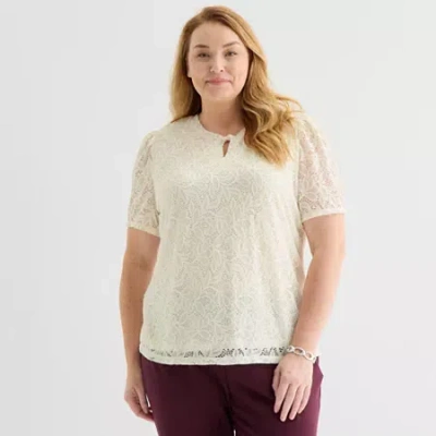 Liz Claiborne Womens Plus Keyhole Neck Short Sleeve Blouse In Multi
