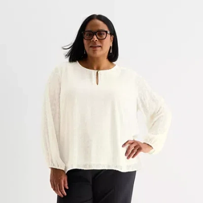 Liz Claiborne Shine Womens Plus Keyhole Neck Long Sleeve Blouse In Sand