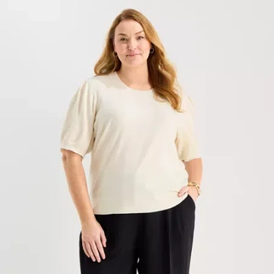 Liz Claiborne Plus Womens Crew Neck Short Sleeve Pullover Sweater In White