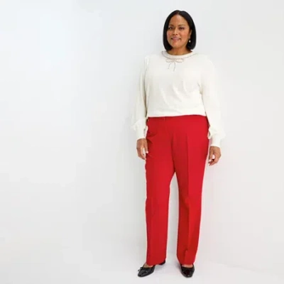Liz Claiborne Audra Tailored Womens Plus Stretch Fabric Straight Mid Rise Trouser In Red