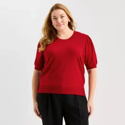 Liz Claiborne Plus Womens Crew Neck Short Sleeve Pullover Sweater In Red