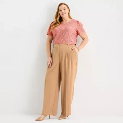 Liz Claiborne Womens Plus Wide Leg Mid Rise Trouser In Brown