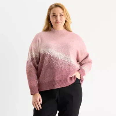 Liz Claiborne Plus Womens Mock Neck Long Sleeve Pullover Sweater In Pink
