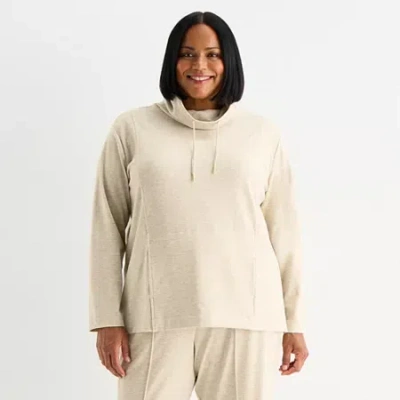 Liz Claiborne Plus Womens Cowl Neck Long Sleeve Tunic Top In Sand