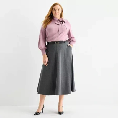 Liz Claiborne Womens Plus Mid Rise Midi A-line Skirt In Gray