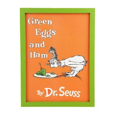 Dr. Seuss Green Eggs And Ham Framed Book Cover Replica Green Wooden Wall Frame In Orange