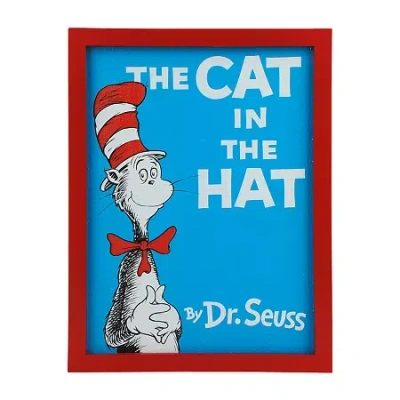 Dr. Seuss The Cat In The Hat Framed Book Cover Replica Red Wooden Wall Frame In Blue