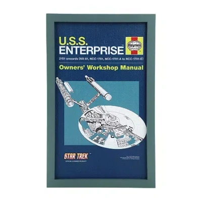 Star Trek Uss Enterprise Owner's Manual Replica Gray Wooden Frame Wall Frame In Blue
