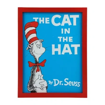Dr. Seuss The Cat In The Hat Framed Book Cover Replica Red Wooden Framed Print In Blue