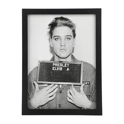Elvis Presley Mugshot Black Wooden Wall Frame In Gray