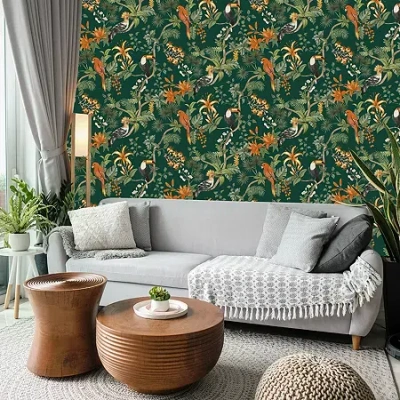 Tempaper Birds Of Paradise Peel & Stick Wallpaper In Green