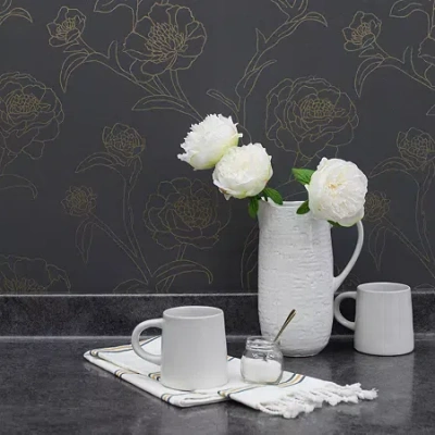 Tempaper Peonies Peel & Stick Wallpaper In Gray