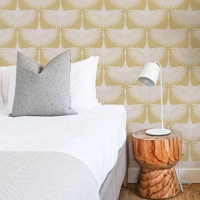 Tempaper Feather Flock Peel & Stick Wallpaper In Yellow