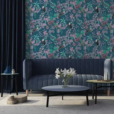 Tempaper Birds Of Paradise Peel & Stick Wallpaper In Blue