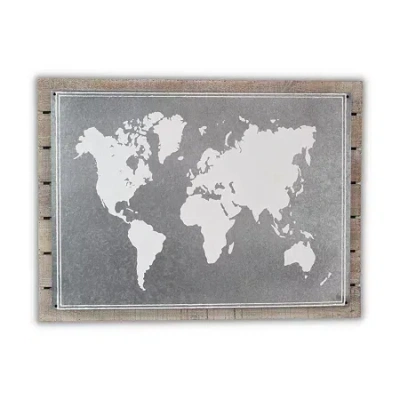 Cheungs Wood Plank With Epoxy Printed Map Wall Art In Multi
