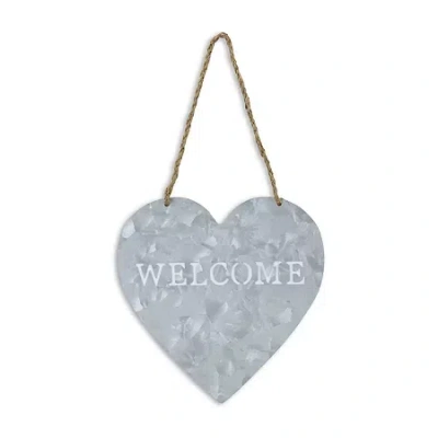 Cheungs Heart Shaped Hanging "welcome" Vintage Metal Wall Art In Gray