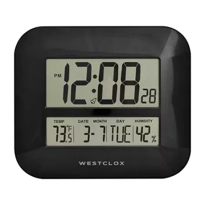 Westclox Black Digital With Date & Temp Silent/non-ticking Wall Clock In Black
