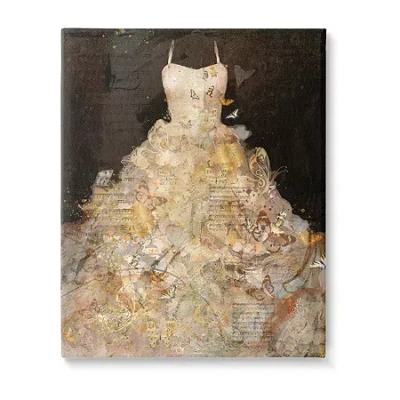 Stupell Industries Butterfly Evening Gown Dress Canvas Art In Sand