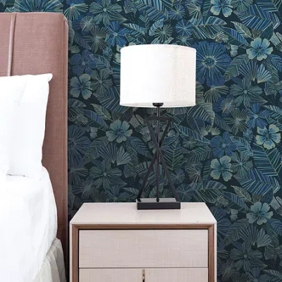 Tempaper Metallic Bloom Peel & Stick Wallpaper In Blue