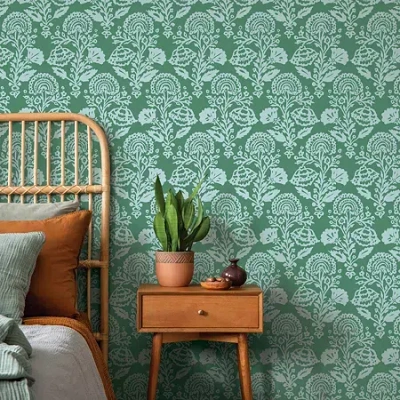 Tempaper Floral Damask Peel & Stick Wallpaper In Green