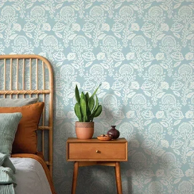 Tempaper Floral Damask Peel & Stick Wallpaper In Blue
