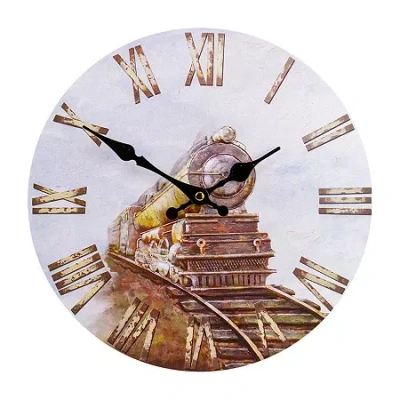 Northlight 12" Battery Operated Roman Numeral Train Wall Clock In White