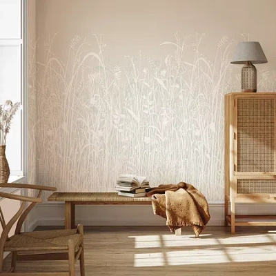 Tempaper June Grass White Mural Wallpaper In White