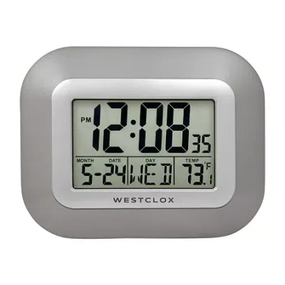 Westclox Classic Modern Lcd Display Digital Silent/non-ticking Wall Clock In Silver