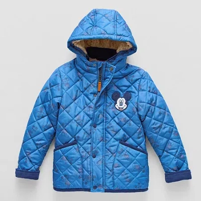 Disney Collection Little & Big Kid Boys Mickey Mouse Hooded Midweight Quilted Jacket In Blue