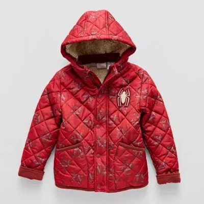 Marvel Little & Big Kid Boys Spiderman Hooded Midweight Quilted Jacket In Red