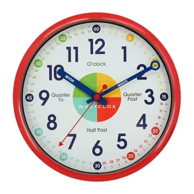 Westclox 12" Time Teacher Silent/non-ticking Wall Clock In Red
