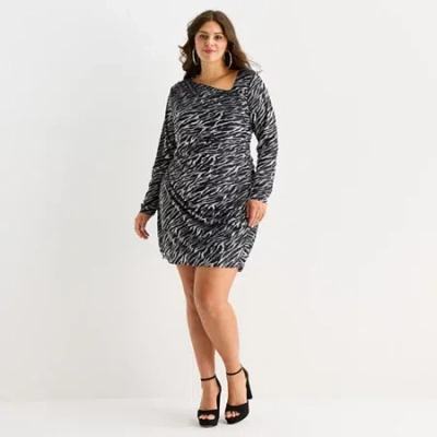 Bold Elements Womens Plus Long Sleeve Casual Zebra Bodycon Dress In Black