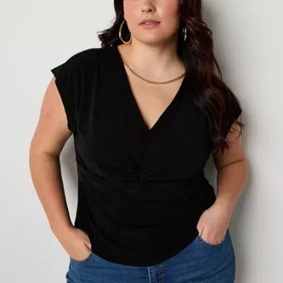 Bold Elements Womens Plus V Neck Short Sleeve Blouse In Black