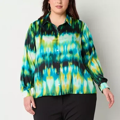 Bold Elements Womens Plus Cuffed Long Sleeve Regular Fit Button-down Shirt In Green