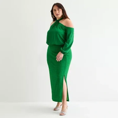 Bold Elements Womens Plus Long Pencil Skirt In Green