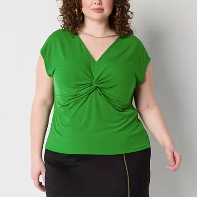 Bold Elements Womens Plus V Neck Short Sleeve Blouse In Green