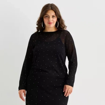 Bold Elements Plus Womens Crew Neck Long Sleeve Pullover Sweater In Black