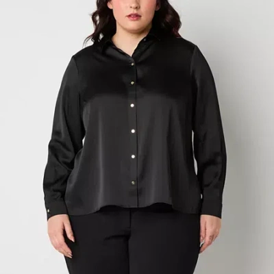 Bold Elements Womens Plus Cuffed Long Sleeve Regular Fit Button-down Shirt In Black