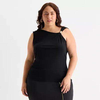 Bold Elements Womens Plus Asymmetrical Neck Sleeveless Blouse In Black
